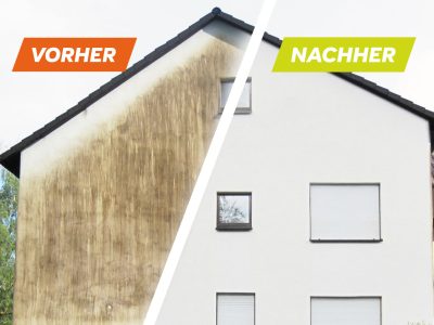 Fassadenreiniung Putzfassade Aachen, Vorher-Nachher